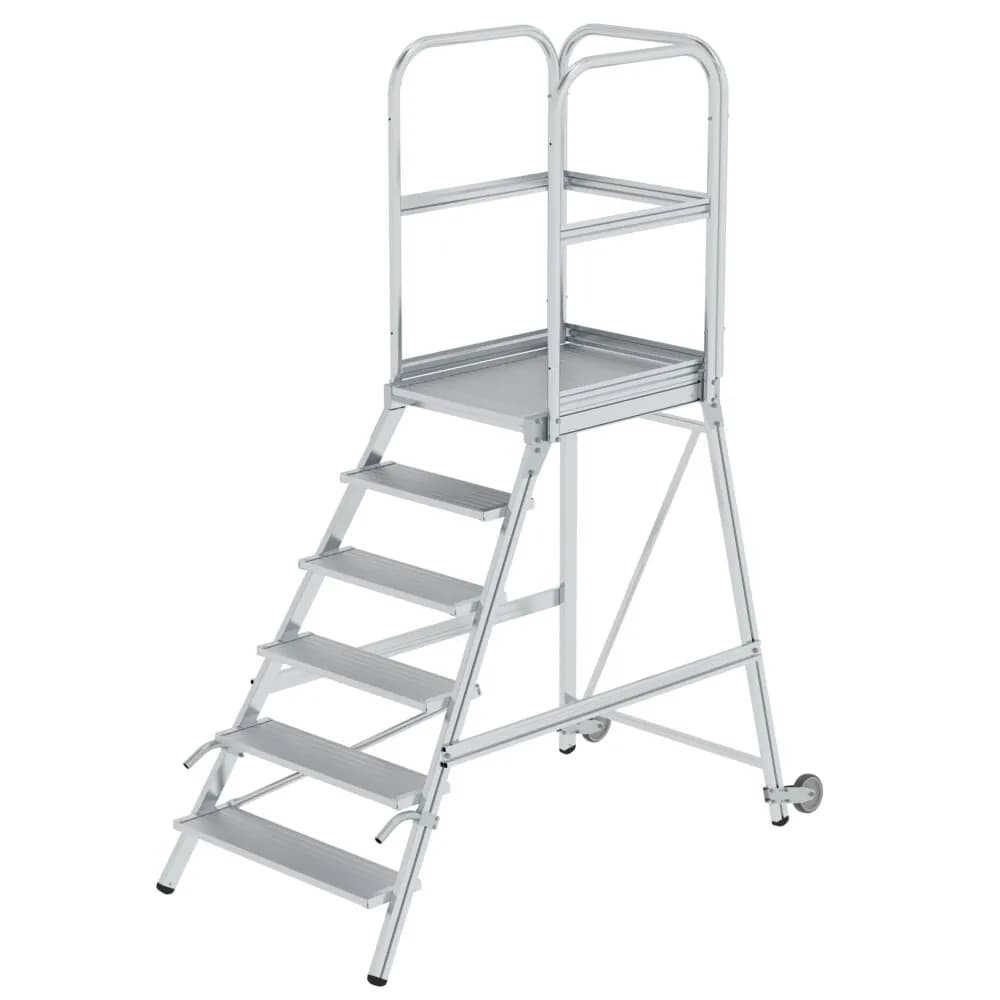 MUNK - Podesttreppe einseitig begehbar mit Rollen und Griffen Aluminium geriffelt 6 Stu