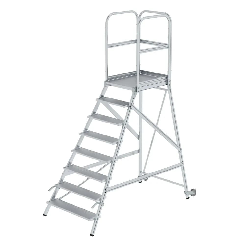 MUNK - Podesttreppe einseitig begehbar mit Rollen und Griffen Aluminium geriffelt 8 Stu