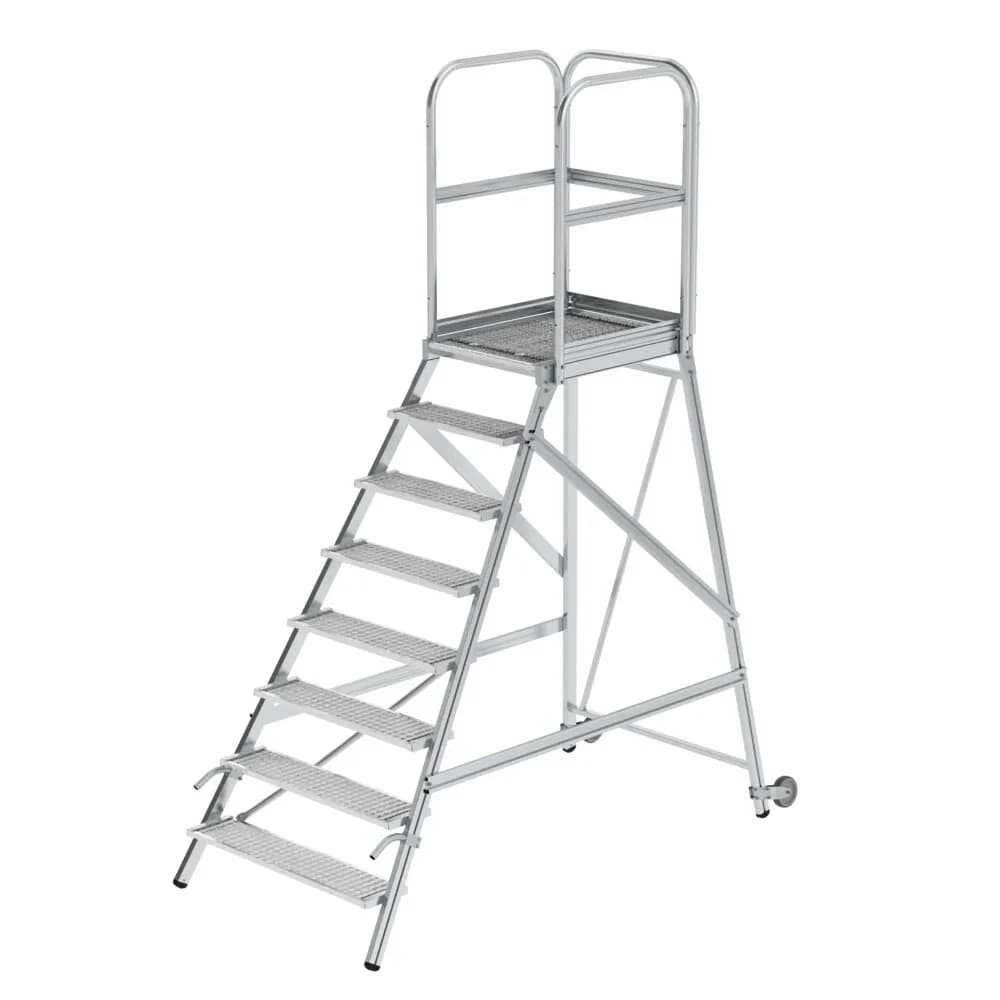 MUNK - Podesttreppe eins. begehbar mit Rollen und Griffen Stahl-Gitterrost 8 Stufen