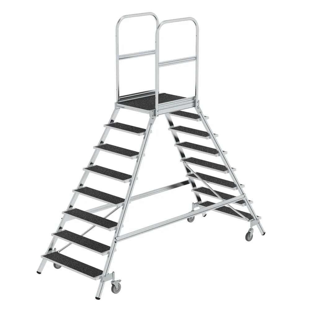 MUNK - Podesttreppe beids. begehbar mit Federrolle Korundbeschichtung R13 8 Stufen