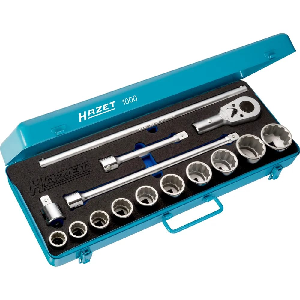 HAZET - Steckschlüssel Satz 1000Z ∙ 3/4 Zoll (20 mm) Vierkant hohl ∙ Außen Doppelsechskant Profil ∙ 15-teilig ∙ 22 ∙ 24 ∙ 27 ∙ 30 ∙ 32 ∙ 36 ∙ 38 ∙ 41