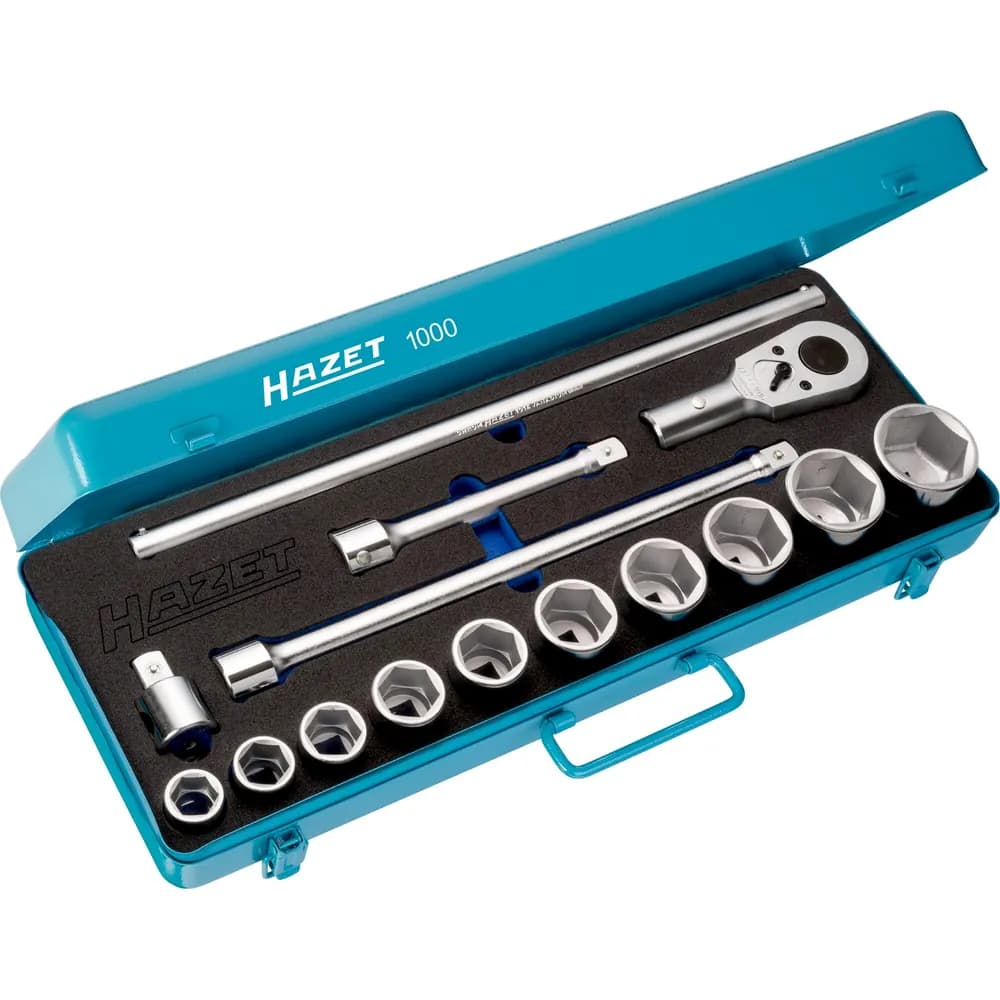 HAZET - Steckschlüssel Satz 1000 ∙ 3/4 Zoll (20 mm) Vierkant hohl ∙ Außen Sechskant Profil ∙ 15-teilig ∙ 22 ∙ 24 ∙ 27 ∙ 30 ∙ 32 ∙ 36 ∙ 38 ∙ 41 ∙ 46 ∙