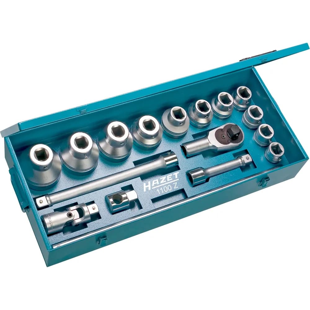 HAZET - Steckschlüssel Satz 1100Z ∙ 1 Zoll (25 mm) Vierkant hohl ∙ Außen Doppelsechskant Profil ∙ 17-teilig ∙ 32 – 80