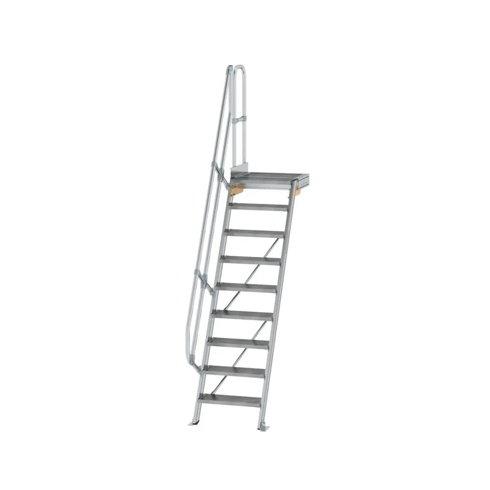 MUNK - Treppe mit Plattform 60° Stufenbreite 600 mm 9 Stufen Aluminium geriffelt