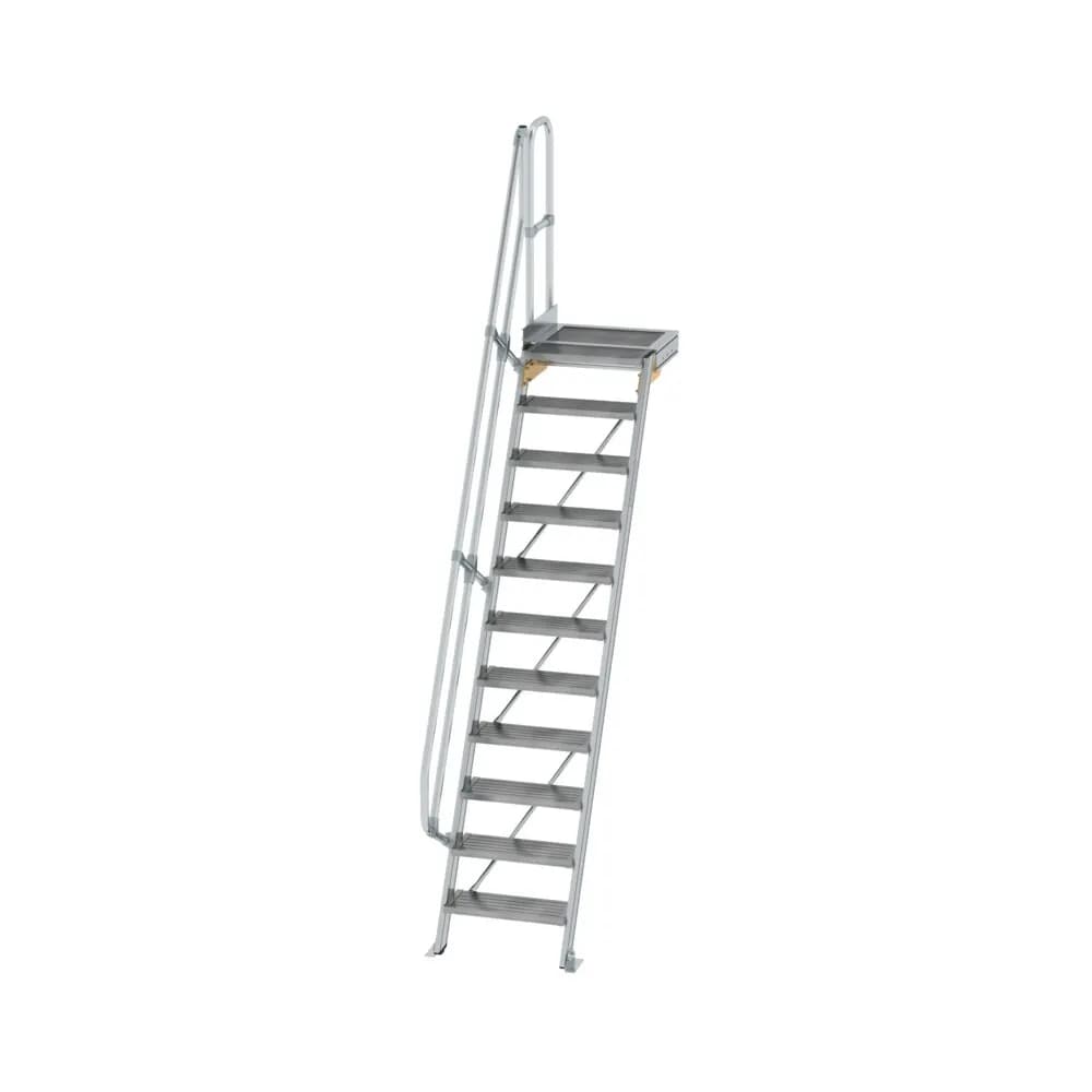 MUNK - Treppe mit Plattform 60° Stufenbreite 600 mm 11 Stufen Aluminium geriffelt
