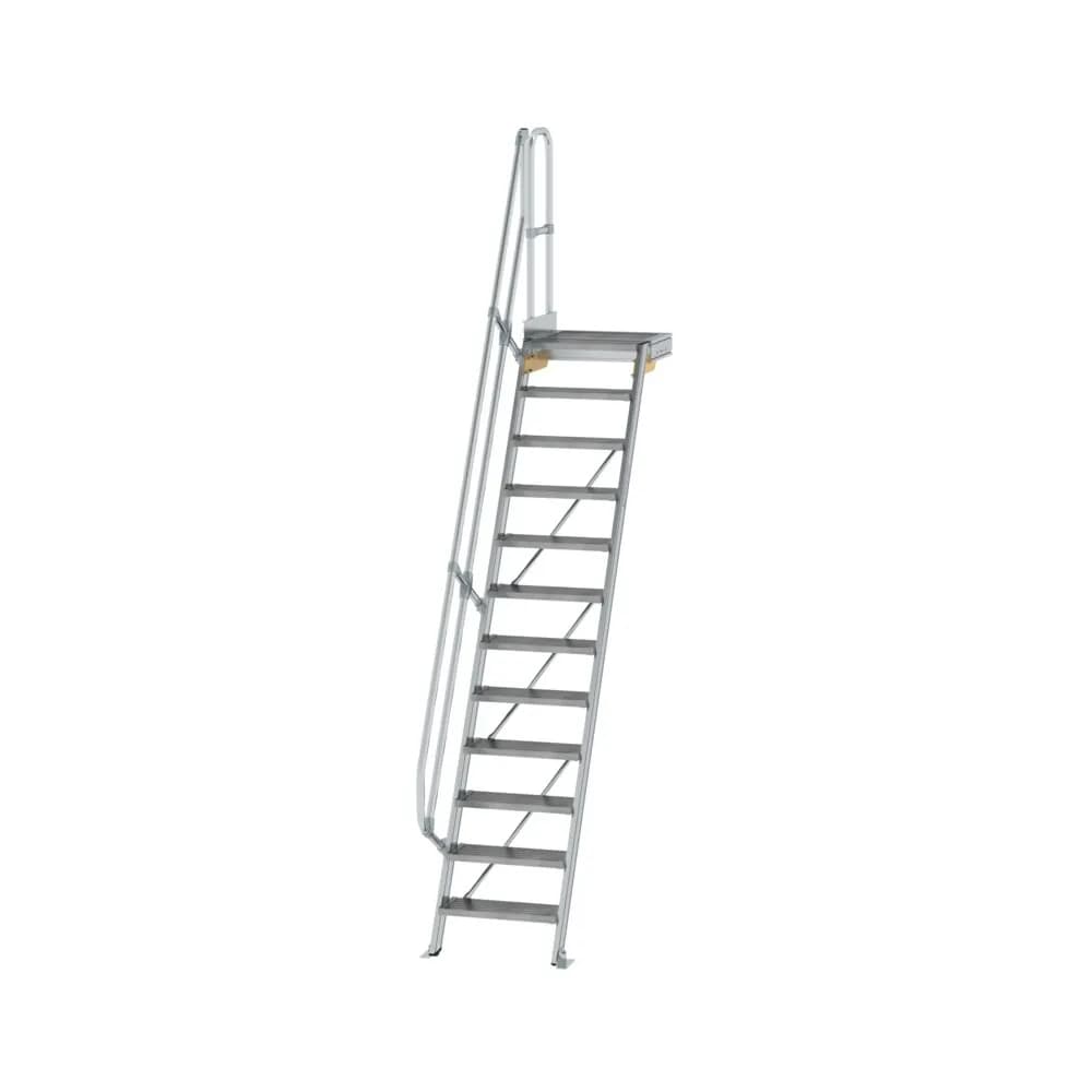 MUNK - Treppe mit Plattform 60° Stufenbreite 600 mm 12 Stufen Aluminium geriffelt