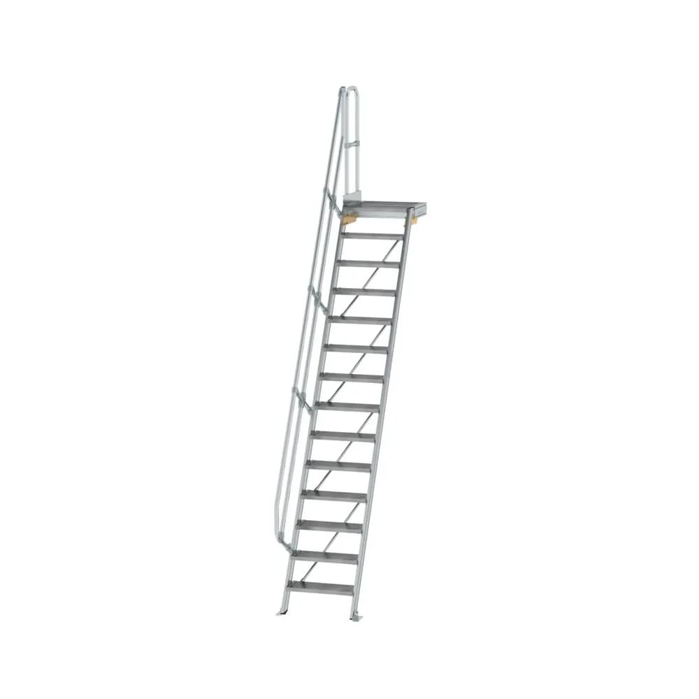 MUNK - Treppe mit Plattform 60° Stufenbreite 600 mm 14 Stufen Aluminium geriffelt