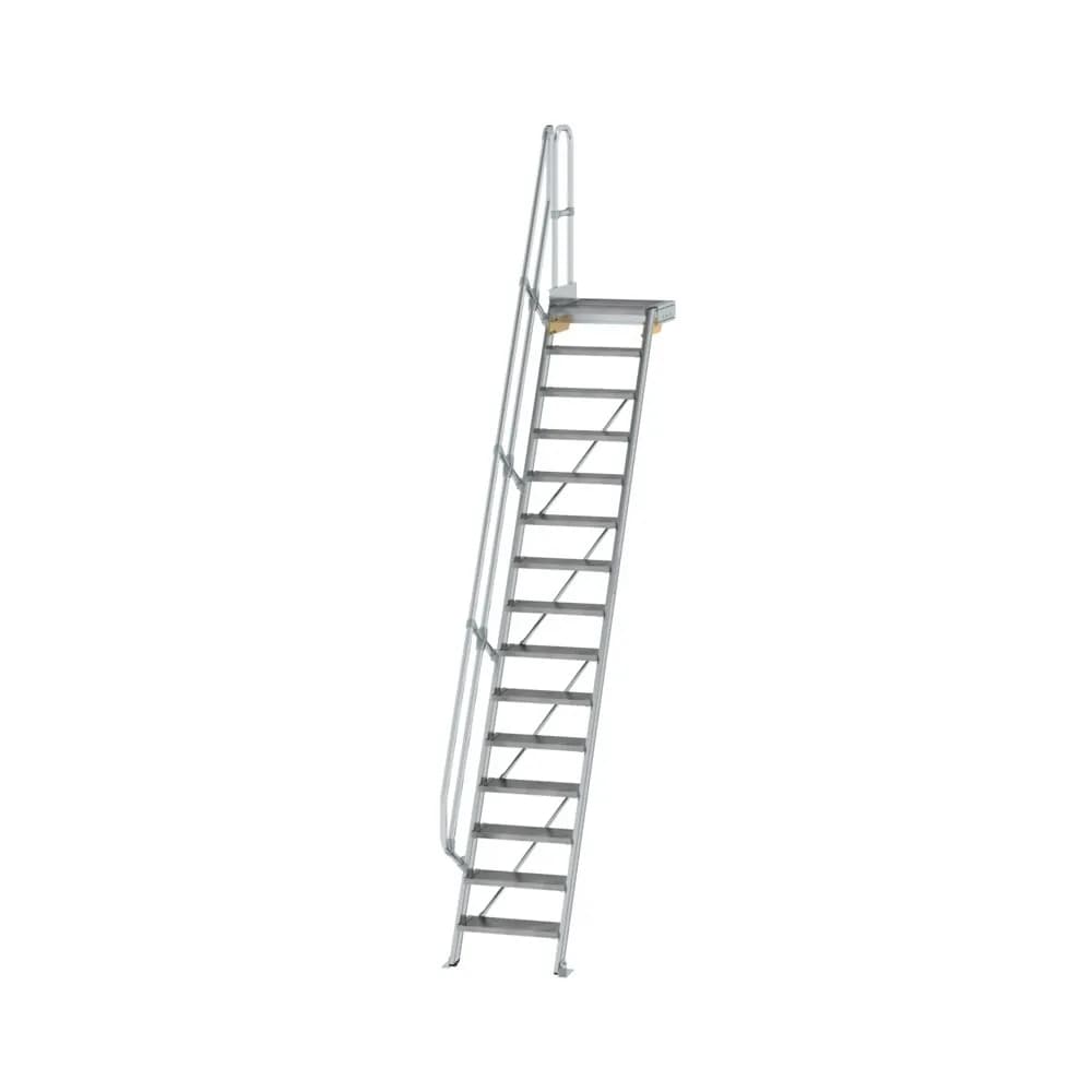 MUNK - Treppe mit Plattform 60° Stufenbreite 600 mm 15 Stufen Aluminium geriffelt