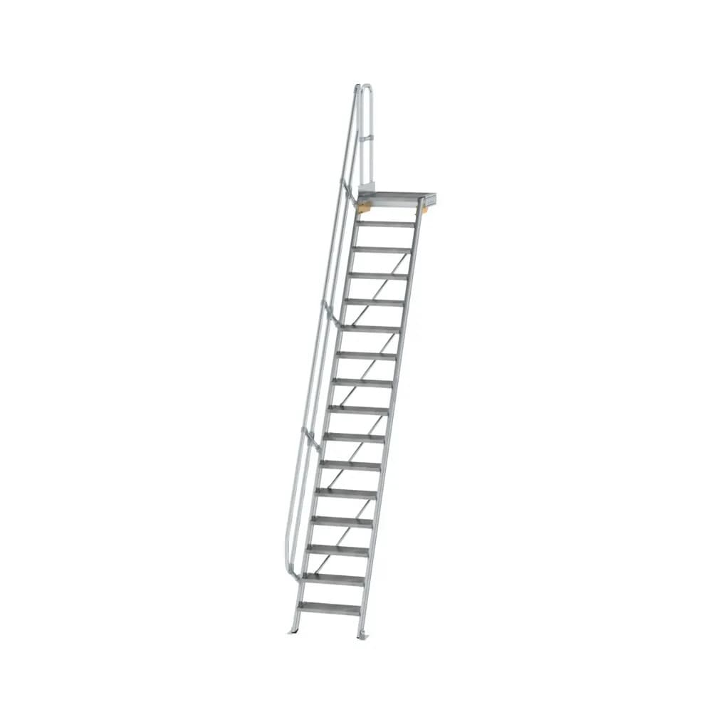 MUNK - Treppe mit Plattform 60° Stufenbreite 600 mm 16 Stufen Aluminium geriffelt
