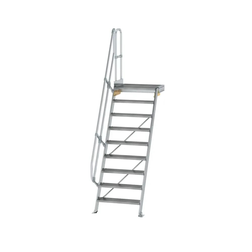 MUNK - Treppe mit Plattform 60° Stufenbreite 800 mm 9 Stufen Aluminium geriffelt