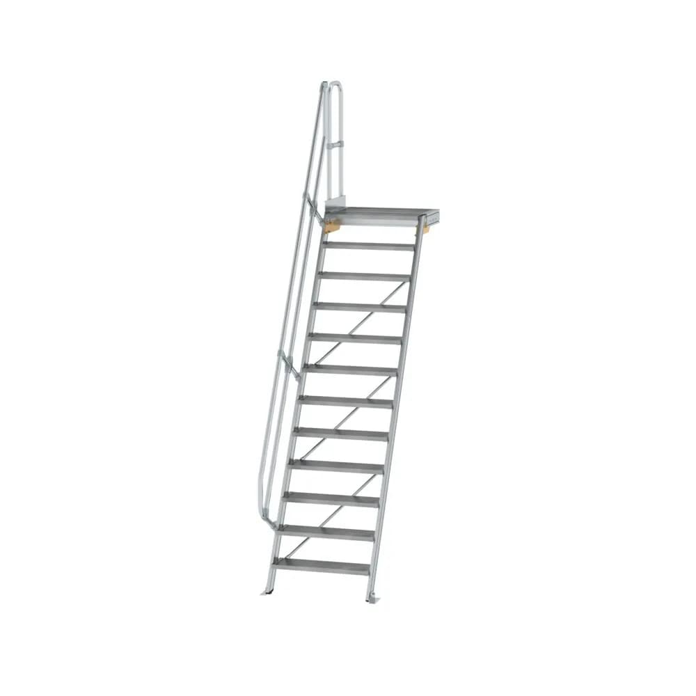 MUNK - Treppe mit Plattform 60° Stufenbreite 800 mm 12 Stufen Aluminium geriffelt