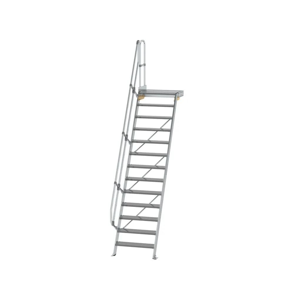 MUNK - Treppe mit Plattform 60° Stufenbreite 800 mm 13 Stufen Aluminium geriffelt