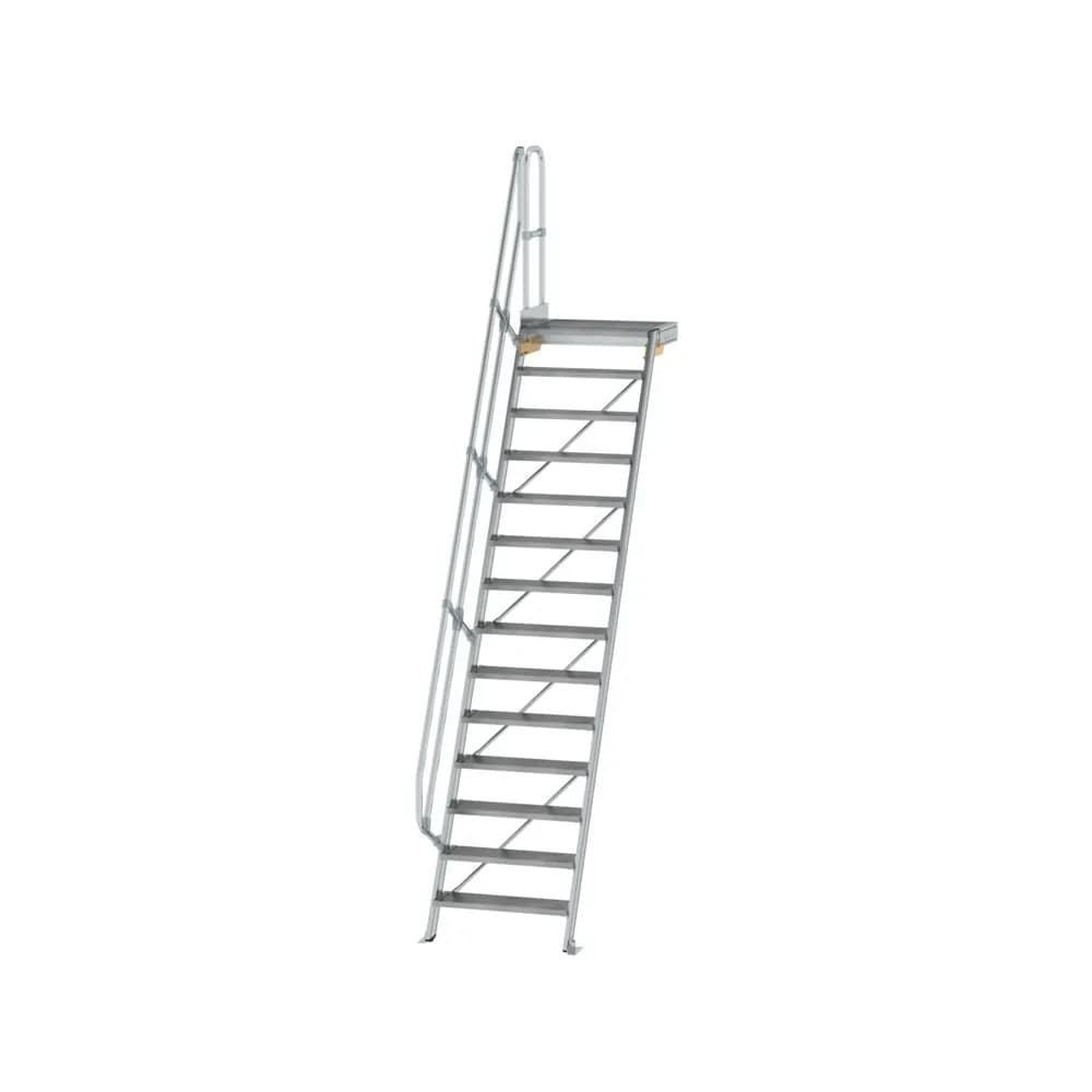 MUNK - Treppe mit Plattform 60° Stufenbreite 800 mm 14 Stufen Aluminium geriffelt