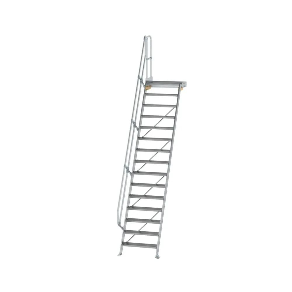 MUNK - Treppe mit Plattform 60° Stufenbreite 800 mm 15 Stufen Aluminium geriffelt