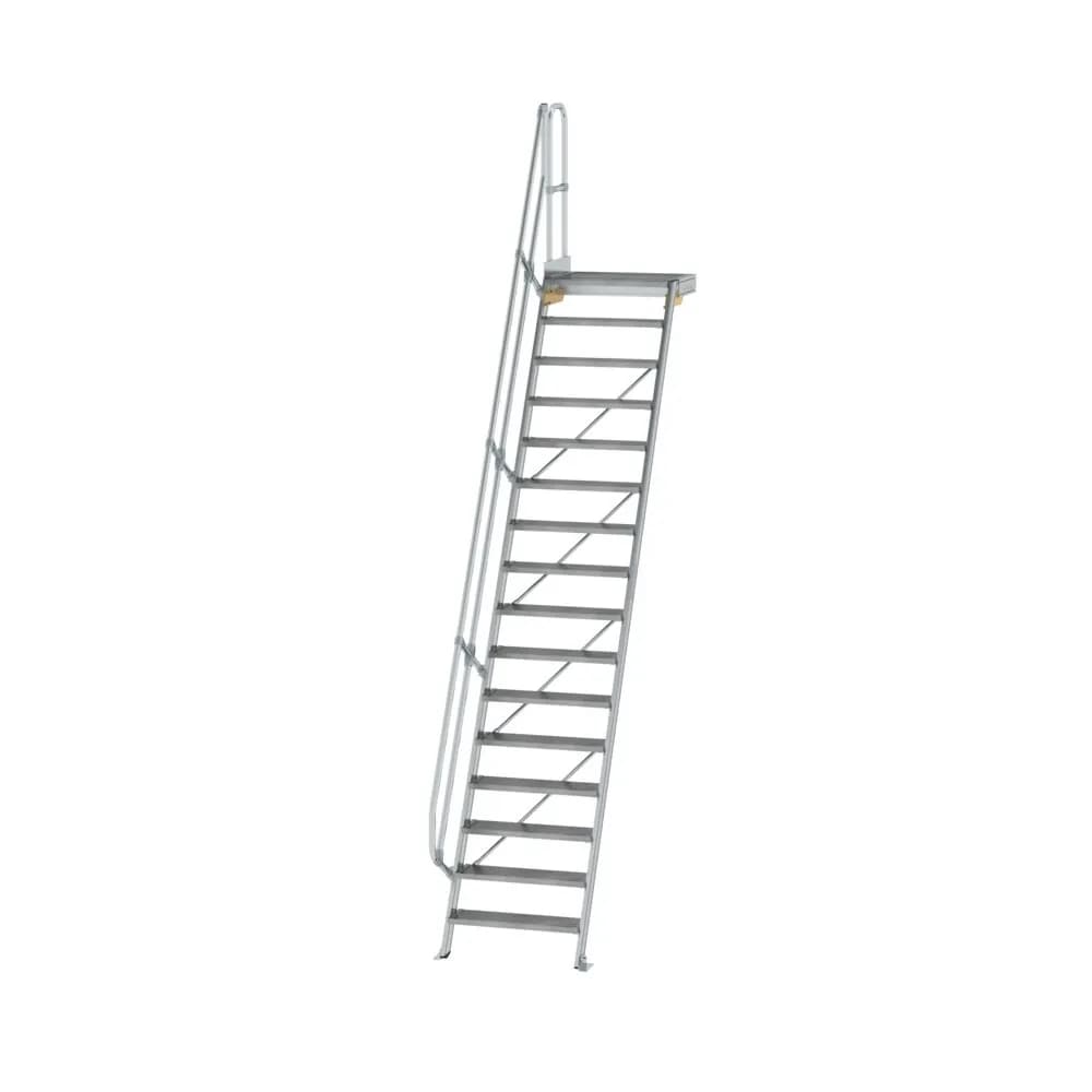 MUNK - Treppe mit Plattform 60° Stufenbreite 800 mm 16 Stufen Aluminium geriffelt