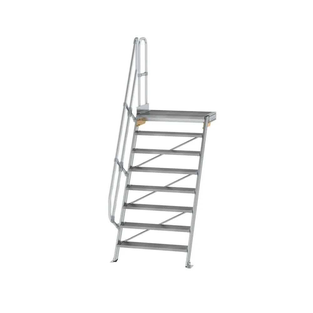 MUNK - Treppe mit Plattform 60° Stufenbreite 1000 mm 8 Stufen Aluminium geriffelt