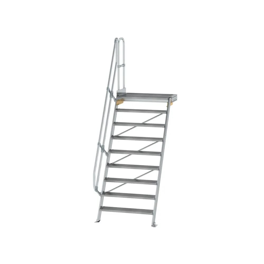 MUNK - Treppe mit Plattform 60° Stufenbreite 1000 mm 9 Stufen Aluminium geriffelt