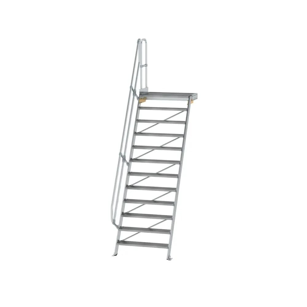 MUNK - Treppe mit Plattform 60° Stufenbreite 1000 mm 12 Stufen Aluminium geriffelt