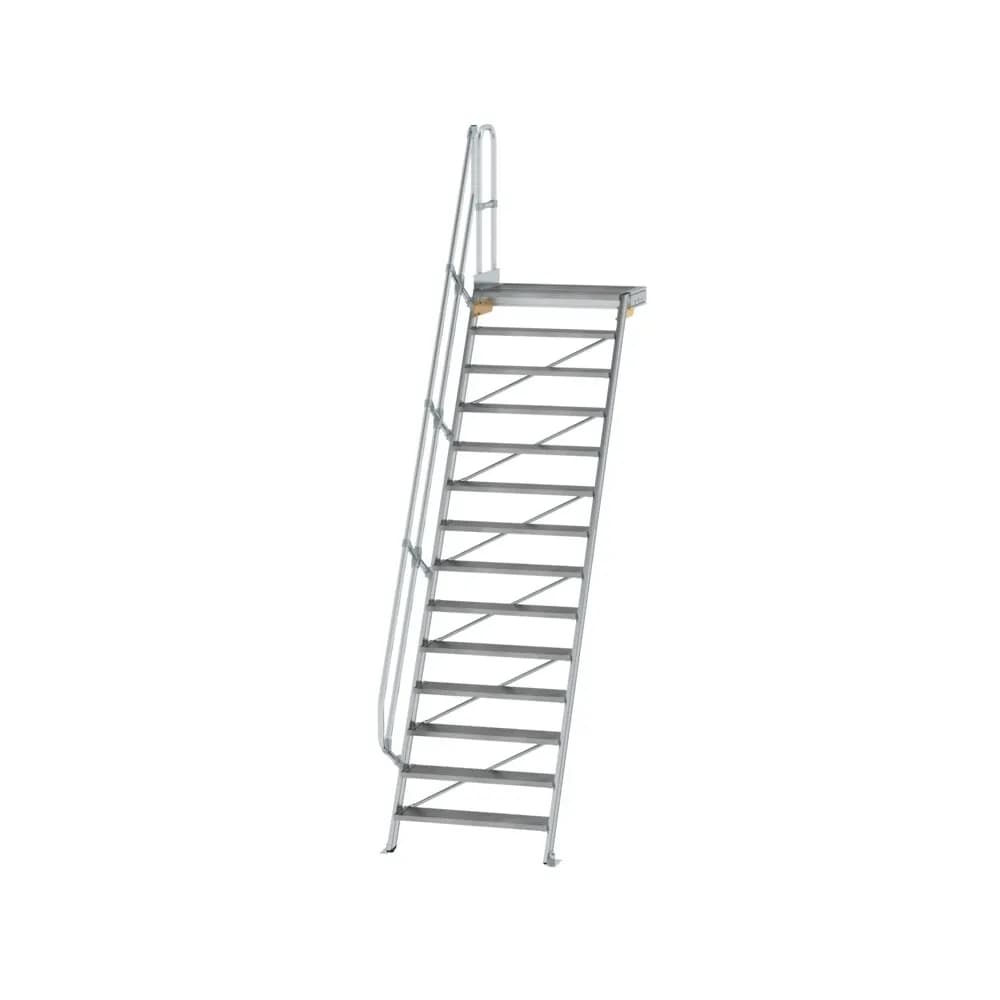 MUNK - Treppe mit Plattform 60° Stufenbreite 1000 mm 14 Stufen Aluminium geriffelt