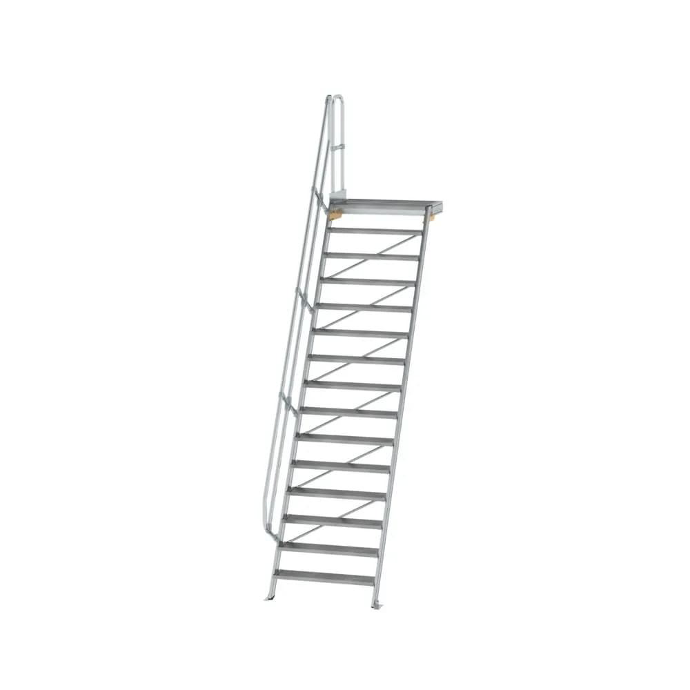 MUNK - Treppe mit Plattform 60° Stufenbreite 1000 mm 15 Stufen Aluminium geriffelt