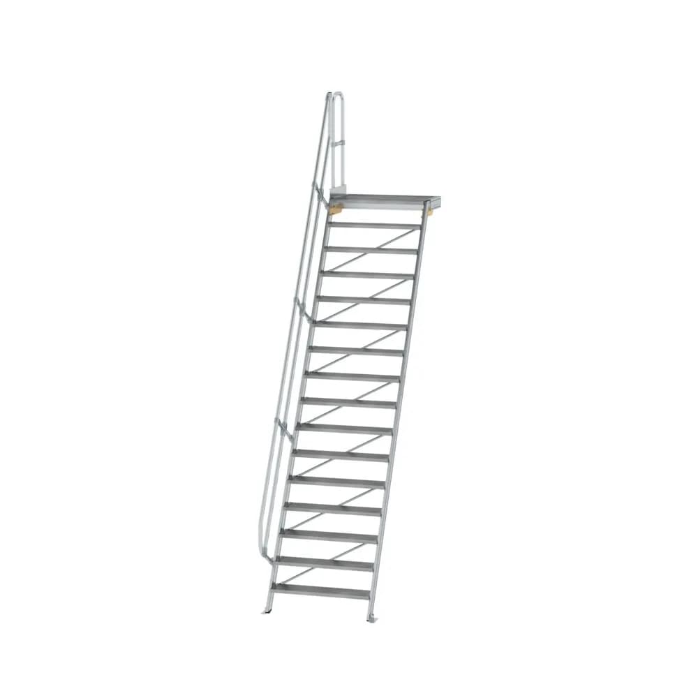 MUNK - Treppe mit Plattform 60° Stufenbreite 1000 mm 16 Stufen Aluminium geriffelt
