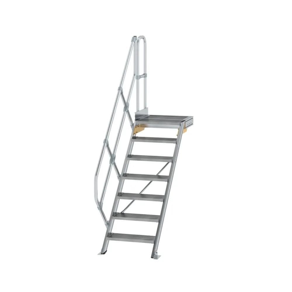 MUNK - Treppe mit Plattform 45° Stufenbreite 600 mm 7 Stufen Aluminium geriffelt