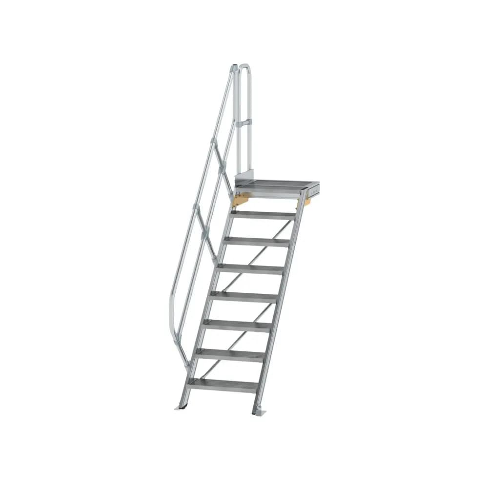 MUNK - Treppe mit Plattform 45° Stufenbreite 600 mm 8 Stufen Aluminium geriffelt