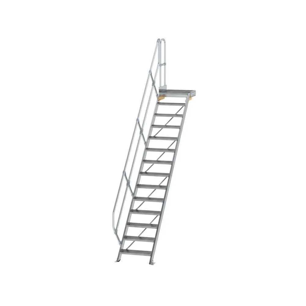 MUNK - Treppe mit Plattform 45° Stufenbreite 600 mm 14 Stufen Aluminium geriffelt
