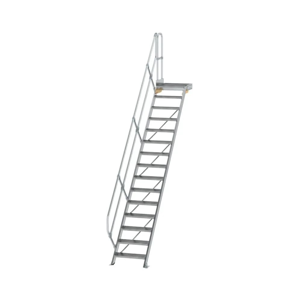 MUNK - Treppe mit Plattform 45° Stufenbreite 600 mm 15 Stufen Aluminium geriffelt