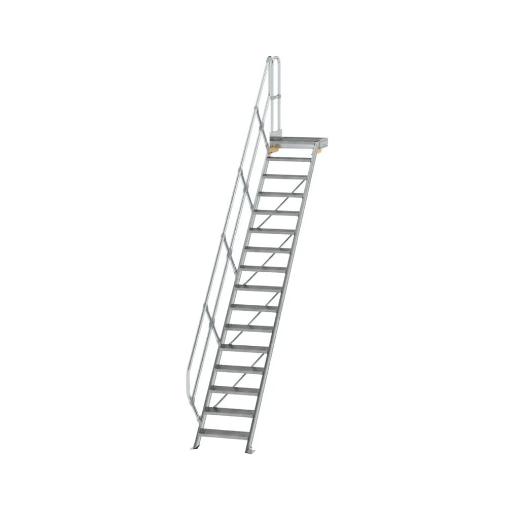 MUNK - Treppe mit Plattform 45° Stufenbreite 600 mm 16 Stufen Aluminium geriffelt