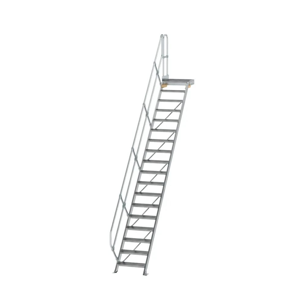 MUNK - Treppe mit Plattform 45° Stufenbreite 600 mm 18 Stufen Aluminium geriffelt