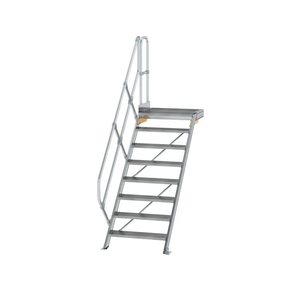 MUNK - Treppe mit Plattform 45° Stufenbreite 800 mm 8 Stufen Aluminium geriffelt