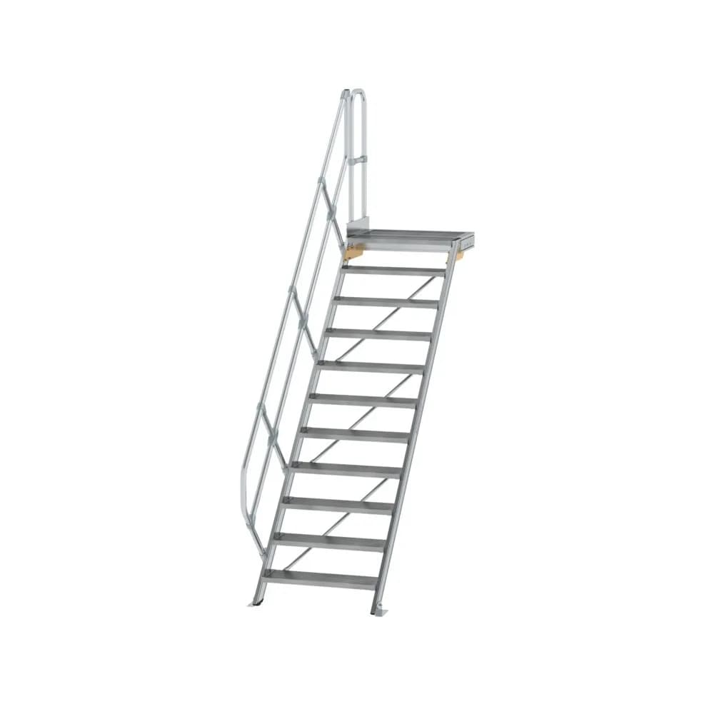 MUNK - Treppe mit Plattform 45° Stufenbreite 800 mm 11 Stufen Aluminium geriffelt