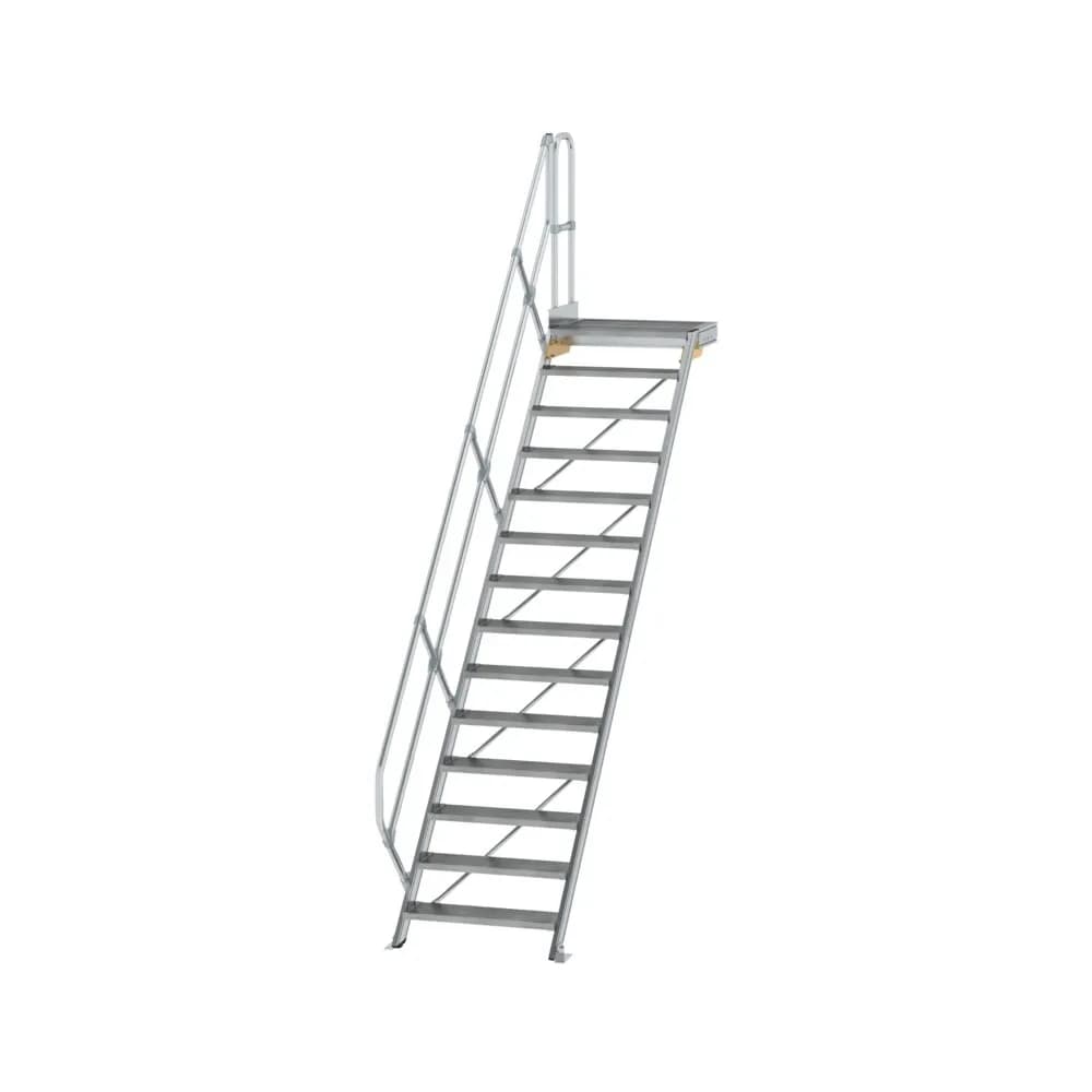 MUNK - Treppe mit Plattform 45° Stufenbreite 800 mm 14 Stufen Aluminium geriffelt