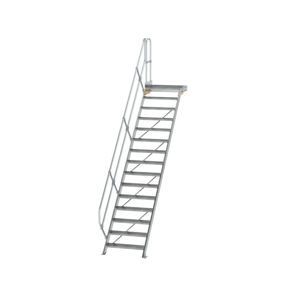 MUNK - Treppe mit Plattform 45° Stufenbreite 800 mm 15 Stufen Aluminium geriffelt
