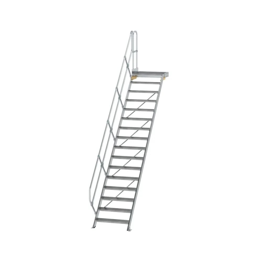 MUNK - Treppe mit Plattform 45° Stufenbreite 800 mm 16 Stufen Aluminium geriffelt