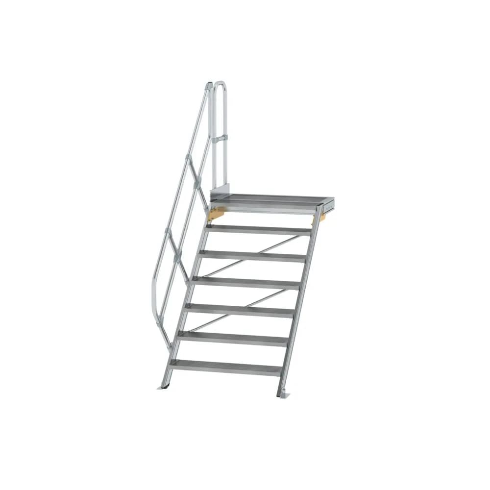 MUNK - Treppe mit Plattform 45° Stufenbreite 1000 mm 7 Stufen Aluminium geriffelt