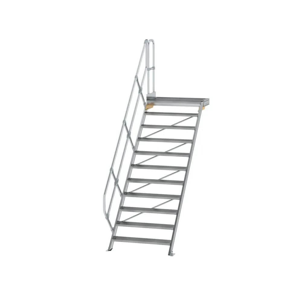 MUNK - Treppe mit Plattform 45° Stufenbreite 1000 mm 11 Stufen Aluminium geriffelt