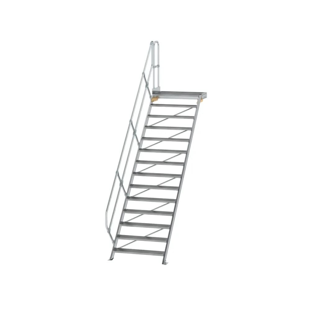 MUNK - Treppe mit Plattform 45° Stufenbreite 1000 mm 14 Stufen Aluminium geriffelt