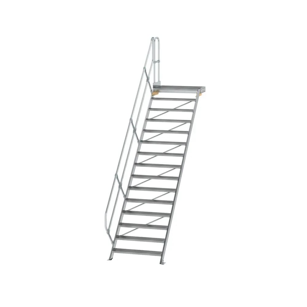 MUNK - Treppe mit Plattform 45° Stufenbreite 1000 mm 15 Stufen Aluminium geriffelt