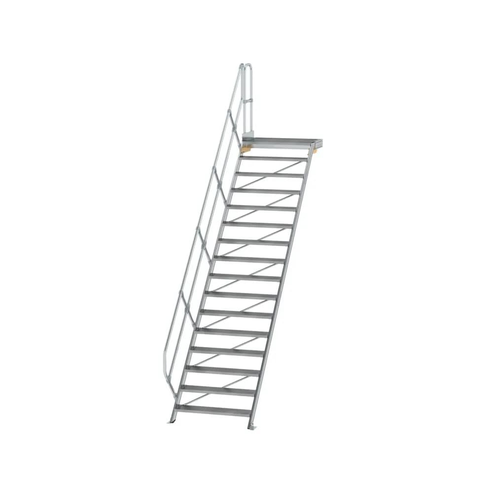 MUNK - Treppe mit Plattform 45° Stufenbreite 1000 mm 16 Stufen Aluminium geriffelt