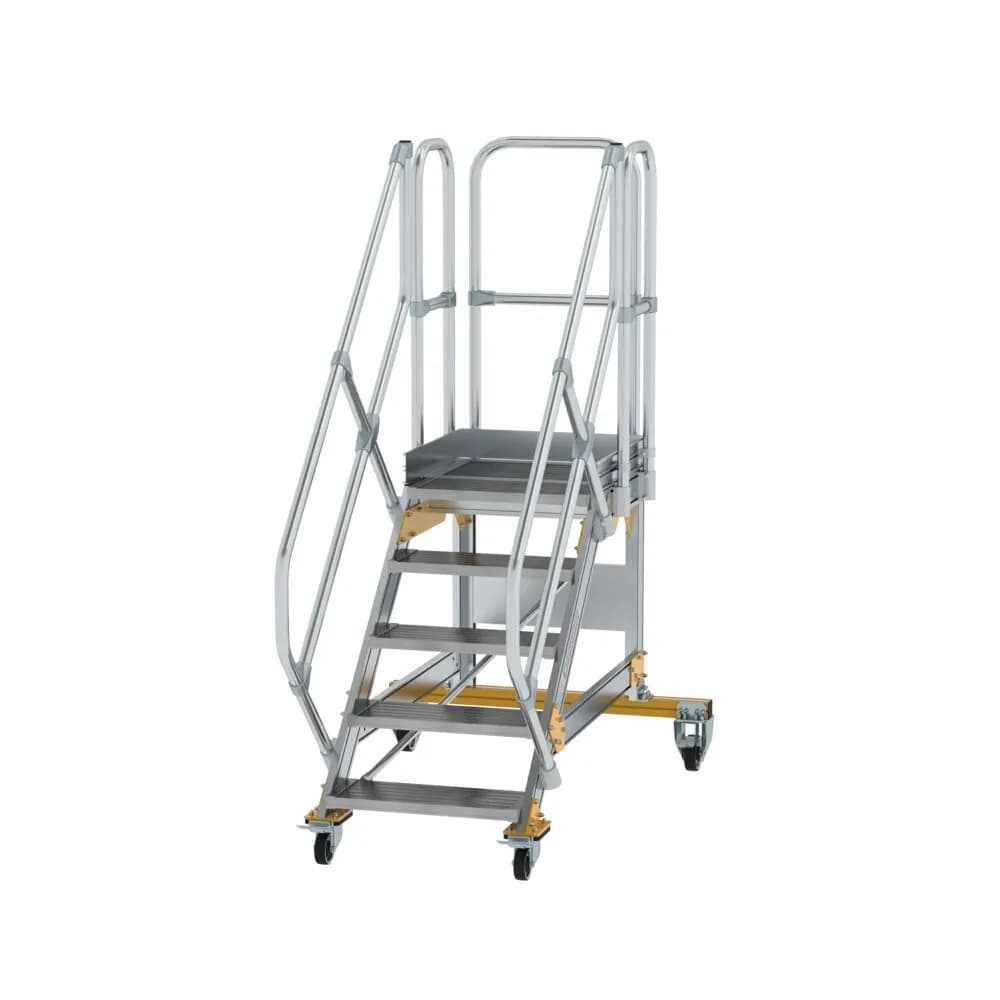 MUNK - Plattformtreppe 45° fahrbar Stufenbreite 600 mm 5 Stufen Aluminium geriffelt