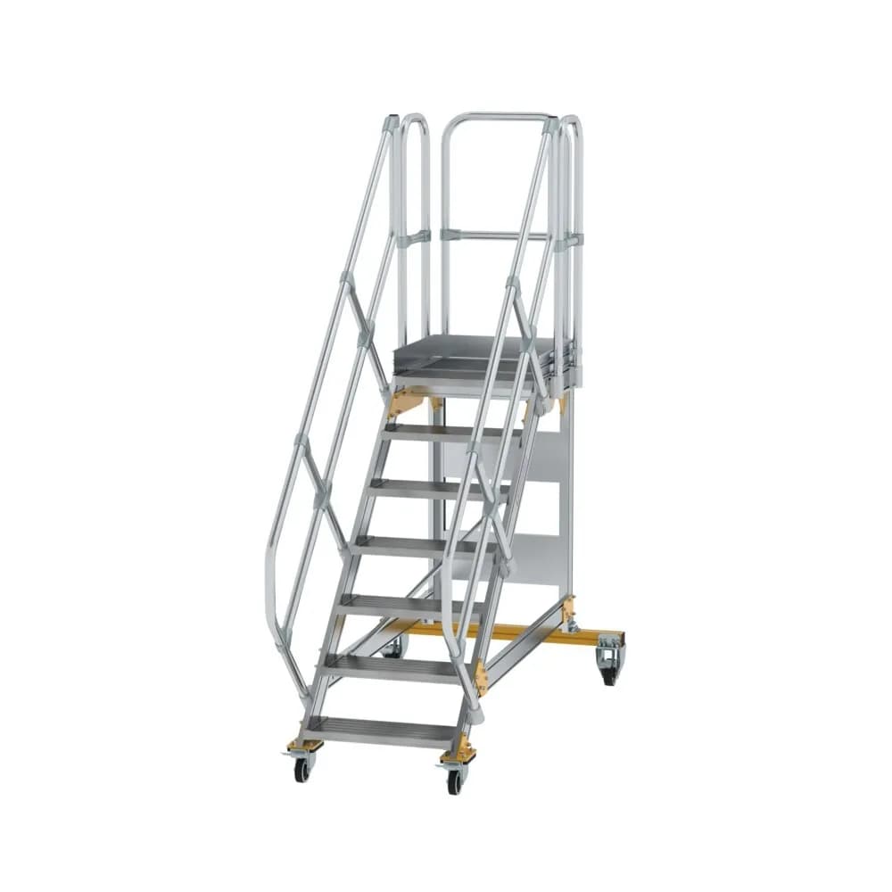 MUNK - Plattformtreppe 45° fahrbar Stufenbreite 600 mm 7 Stufen Aluminium geriffelt