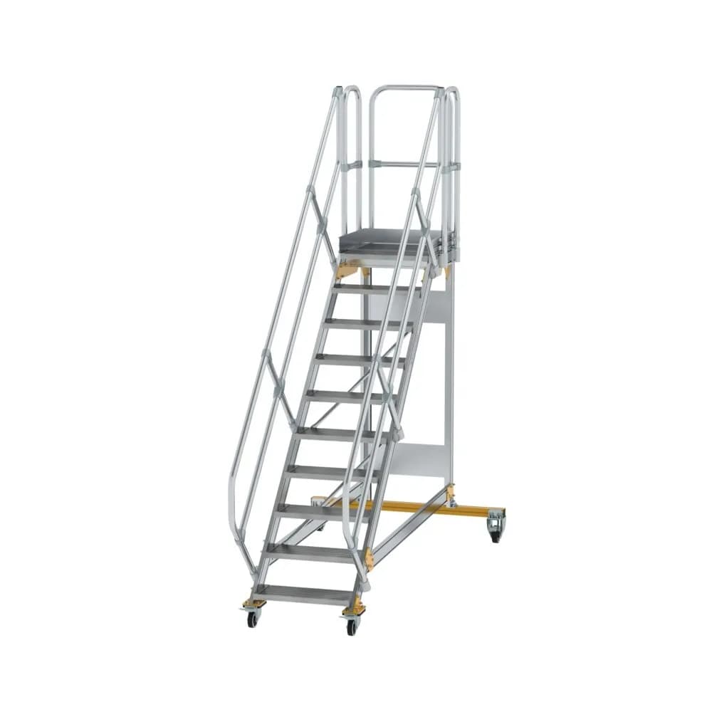 MUNK - Plattformtreppe 45° fahrbar Stufenbreite 600 mm 10 Stufen Aluminium geriffelt