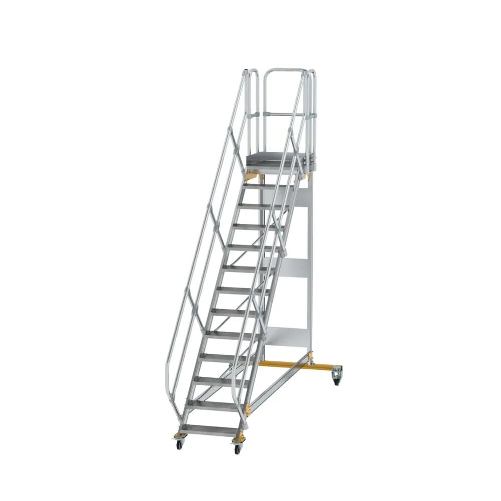 MUNK - Plattformtreppe 45° fahrbar Stufenbreite 600 mm 13 Stufen Aluminium geriffelt