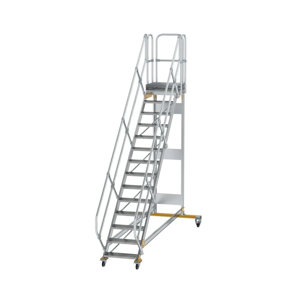 MUNK - Plattformtreppe 45° fahrbar Stufenbreite 600 mm 14 Stufen Aluminium geriffelt