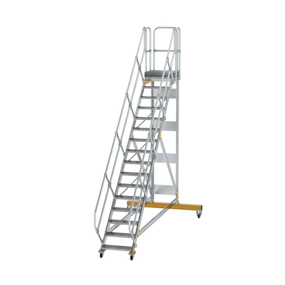 MUNK - Plattformtreppe 45° fahrbar Stufenbreite 600 mm 16 Stufen Aluminium geriffelt