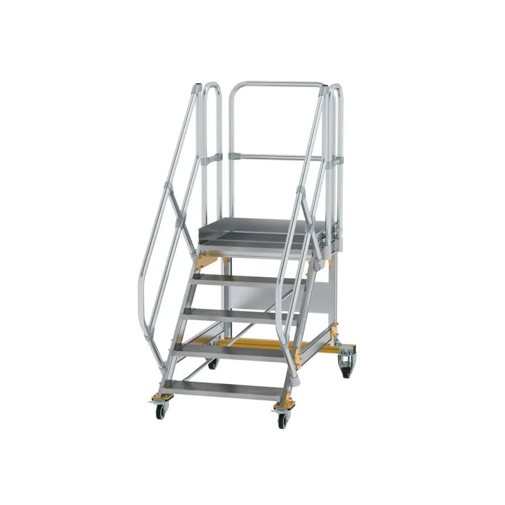 MUNK - Plattformtreppe 45° fahrbar Stufenbreite 800 mm 5 Stufen Aluminium geriffelt