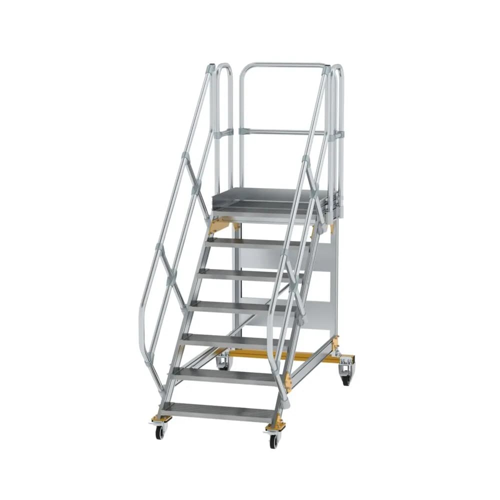 MUNK - Plattformtreppe 45° fahrbar Stufenbreite 800 mm 7 Stufen Aluminium geriffelt