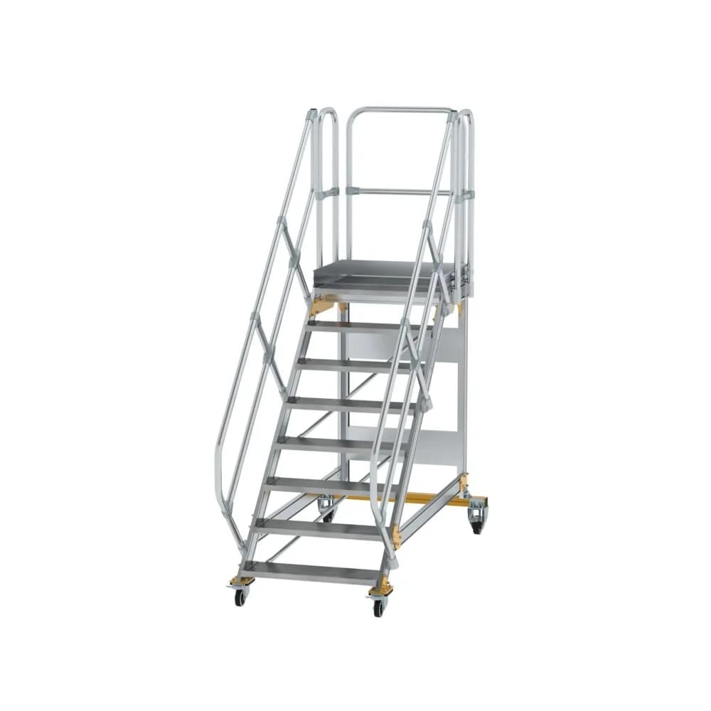 MUNK - Plattformtreppe 45° fahrbar Stufenbreite 800 mm 8 Stufen Aluminium geriffelt